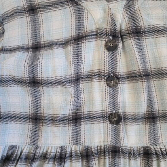 Madewell Flannel Button-Front Midi Dress Blue/Cream Women Sz 00 - Picture 8 of 9